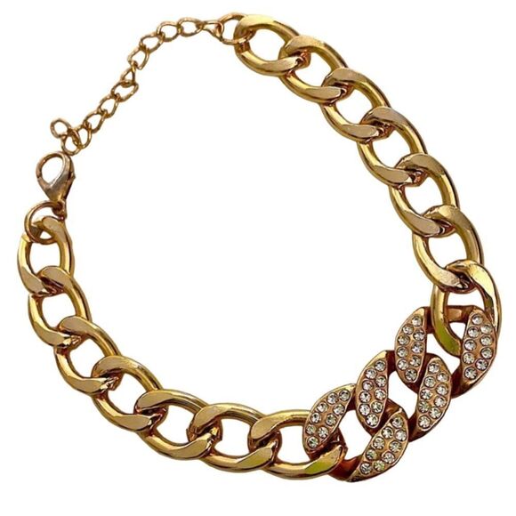 gold tone anklet and crystal accents adjustable clasp. - Picture 1 of 5